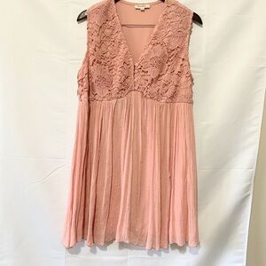 Rebellion Pink Babydoll Midi Dress V-Neck Sleeveless